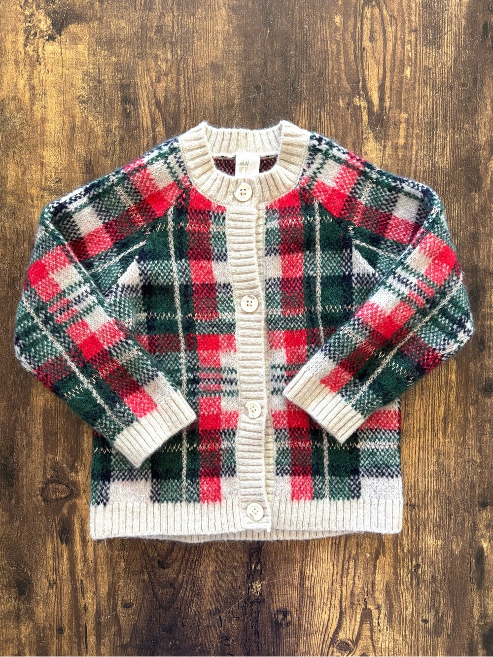 H&M Multicolor Knit Cardigan in Red, Green & Cream